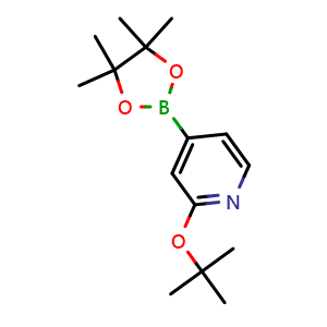 Chemical structure of 2-(tert-butoxy)-4-(4,4,5,5-tetramethyl-1,3,2-dioxaborolan-2-yl)pyridine , CAS 1256358-89-0, AChemBlock S81697