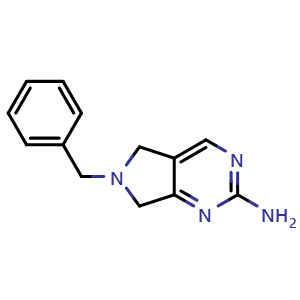 Chemical structure of 6-benzyl-5H,6H,7H-pyrrolo[3,4-d]pyrimidin-2-amine , CAS 1256353-14-6, AChemBlock S81702