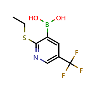 Chemical structure of (2-(ethylthio)-5-(trifluoromethyl)pyridin-3-yl)boronic acid , CAS 1256345-55-7, AChemBlock S81707