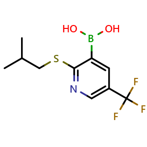 Chemical structure of (2-(isobutylthio)-5-(trifluoromethyl)pyridin-3-yl)boronic acid , CAS 1256345-54-6, AChemBlock S81708