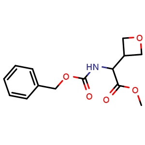 Chemical structure of methyl 2-(benzyloxycarbonylamino)-2-(oxetan-3-yl)acetate , CAS 1255717-04-4, AChemBlock S81715