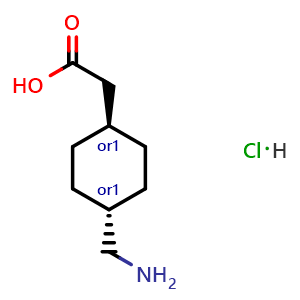Chemical structure of trans-(4-Aminomethylcyclohexyl)ethanoic acid hydrochloride , CAS 1255098-83-9, AChemBlock S81720