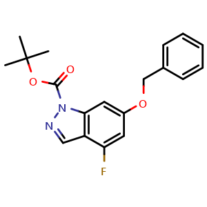 Chemical structure of tert-butyl 6-benzyloxy-4-fluoro-indazole-1-carboxylate , CAS 1253789-02-4, AChemBlock S81736