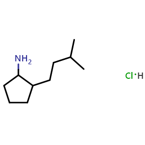 Chemical structure of 2-(3-methylbutyl)cyclopentan-1-amine hydrochloride , CAS 1251925-20-8, AChemBlock S81746