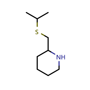 Chemical structure of 2-[(propan-2-ylsulfanyl)methyl]piperidine , CAS 1251276-29-5, AChemBlock S81761