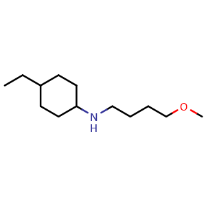 Chemical structure of 4-ethyl-N-(4-methoxybutyl)cyclohexan-1-amine , CAS 1250920-06-9, AChemBlock S81791