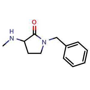 Chemical structure of 1-benzyl-3-(methylamino)pyrrolidin-2-one , CAS 1250578-48-3, AChemBlock S81803