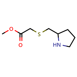 Chemical structure of methyl 2-{[(pyrrolidin-2-yl)methyl]sulfanyl}acetate , CAS 1250487-83-2, AChemBlock S81808