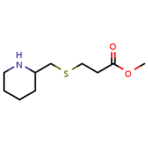 Chemical structure of methyl 3-{[(piperidin-2-yl)methyl]sulfanyl}propanoate , CAS 1250393-11-3, AChemBlock S81812