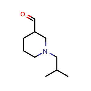 Chemical structure of 1-(2-methylpropyl)piperidine-3-carbaldehyde , CAS 1250280-35-3, AChemBlock S81815