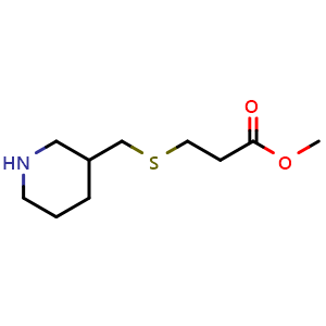 Chemical structure of methyl 3-{[(piperidin-3-yl)methyl]sulfanyl}propanoate , CAS 1250251-28-5, AChemBlock S81816