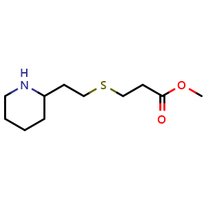 Chemical structure of methyl 3-{[2-(piperidin-2-yl)ethyl]sulfanyl}propanoate , CAS 1249886-86-9, AChemBlock S81830