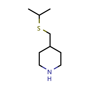 Chemical structure of 4-[(Propan-2-ylsulfanyl)methyl]piperidine , CAS 1249752-33-7, AChemBlock S81833