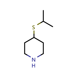 Chemical structure of 4-(propan-2-ylsulfanyl)piperidine , CAS 1249492-30-5, AChemBlock S81842