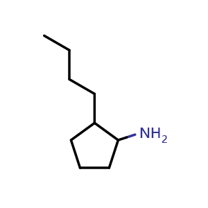 Chemical structure of 2-butylcyclopentan-1-amine , CAS 1249334-28-8, AChemBlock S81848