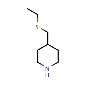 Chemical structure of 4-[(ethylsulfanyl)methyl]piperidine , CAS 1249157-25-2, AChemBlock S81855