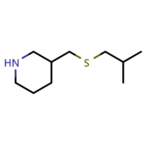 Chemical structure of 3-{[(2-methylpropyl)sulfanyl]methyl}piperidine , CAS 1249143-59-6, AChemBlock S81857