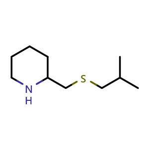 Chemical structure of 2-{[(2-methylpropyl)sulfanyl]methyl}piperidine , CAS 1249127-81-8, AChemBlock S81858