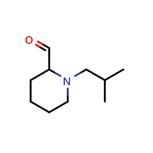 Chemical structure of 1-(2-methylpropyl)piperidine-2-carbaldehyde , CAS 1248974-85-7, AChemBlock S81864