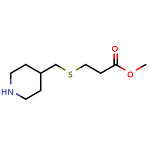 Chemical structure of methyl 3-{[(piperidin-4-yl)methyl]sulfanyl}propanoate , CAS 1248257-88-6, AChemBlock S81876
