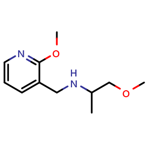 Chemical structure of (1-methoxypropan-2-yl)[(2-methoxypyridin-3-yl)methyl]amine , CAS 1248110-94-2, AChemBlock S81882