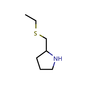 Chemical structure of 2-[(ethylsulfanyl)methyl]pyrrolidine , CAS 1247918-10-0, AChemBlock S81885