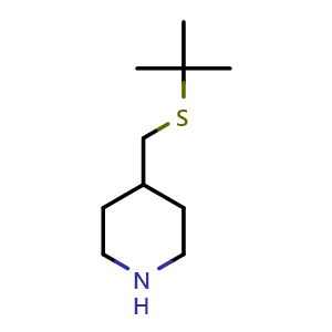 Chemical structure of 4-[(tert-butylsulfanyl)methyl]piperidine , CAS 1247790-74-4, AChemBlock S81887