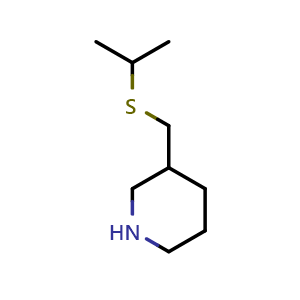 Chemical structure of 3-[(propan-2-ylsulfanyl)methyl]piperidine , CAS 1247698-24-3, AChemBlock S81890