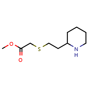 Chemical structure of methyl 2-{[2-(piperidin-2-yl)ethyl]sulfanyl}acetate , CAS 1247585-82-5, AChemBlock S81893