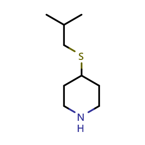 Chemical structure of 4-[(2-methylpropyl)sulfanyl]piperidine , CAS 1247424-66-3, AChemBlock S81897