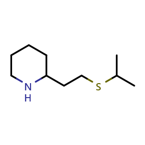 Chemical structure of 2-[2-(propan-2-ylsulfanyl)ethyl]piperidine , CAS 1247225-52-0, AChemBlock S81900