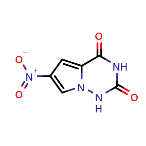 Chemical structure of 6-nitro-1H,2H,3H,4H-pyrrolo[2,1-f][1,2,4]triazine-2,4-dione , CAS 1245644-73-8, AChemBlock S81924