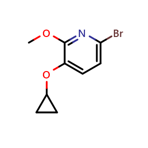 Chemical structure of 6-bromo-3-cyclopropoxy-2-methoxypyridine , CAS 1243344-95-7, AChemBlock S81940