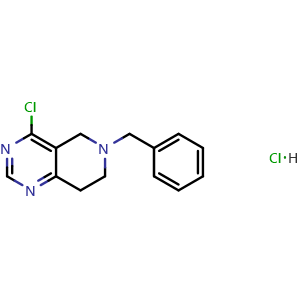 Chemical structure of 6-benzyl-4-chloro-5H,6H,7H,8H-pyrido[4,3-d]pyrimidine hydrochloride , CAS 1241726-11-3, AChemBlock S81958