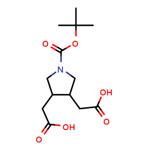 Chemical structure of 2-{1-[(tert-butoxy)carbonyl]-4-(carboxymethyl)pyrrolidin-3-yl}acetic acid , CAS 1241675-48-8, AChemBlock S81960