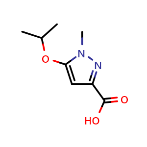 Chemical structure of 1-methyl-5-(propan-2-yloxy)-1H-pyrazole-3-carboxylic acid , CAS 1239783-91-5, AChemBlock S81997