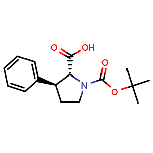 Chemical structure of (2R,3S)-1-tert-butoxycarbonyl-3-phenyl-pyrrolidine-2-carboxylic acid , CAS 123724-32-3, AChemBlock S82020