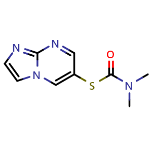 Chemical structure of 1-{imidazo[1,2-a]pyrimidin-6-ylsulfanyl}-N,N-dimethylformamide , CAS 1235439-56-1, AChemBlock S82047