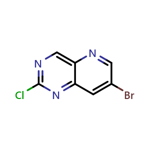 Chemical structure of 7-bromo-2-chloropyrido[3,2-d]pyrimidine , CAS 1234615-87-2, AChemBlock S82067