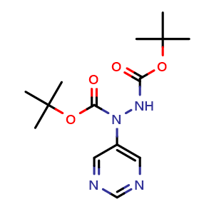 Chemical structure of N'-[(tert-butoxy)carbonyl]-N-(pyrimidin-5-yl)(tert-butoxy)carbohydrazide , CAS 1234615-84-9, AChemBlock S82068