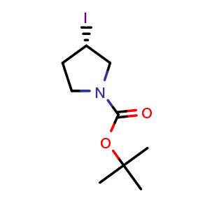 Chemical structure of tert-butyl (3S)-3-iodopyrrolidine-1-carboxylate , CAS 1234576-81-8, AChemBlock S82071