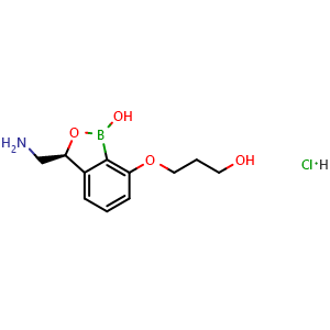 Chemical structure of 3-[[(3S)-3-(aminomethyl)-1,3-dihydro-1-hydroxy-2,1-benzoxaborol-7-yl]oxy]-1-propanol hydrochloride , CAS 1234563-16-6, AChemBlock S82072