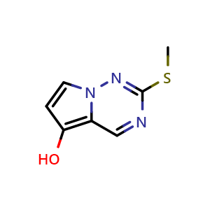 Chemical structure of 2-(methylsulfanyl)pyrrolo[2,1-f][1,2,4]triazin-5-ol , CAS 1233181-73-1, AChemBlock S82085