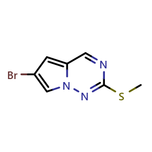 Chemical structure of 6-bromo-2-(methylsulfanyl)pyrrolo[2,1-f][1,2,4]triazine , CAS 1233179-32-2, AChemBlock S82088