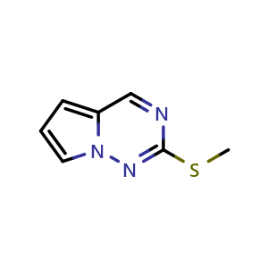 Chemical structure of 2-(methylsulfanyl)pyrrolo[2,1-f][1,2,4]triazine , CAS 1233093-58-7, AChemBlock S82092