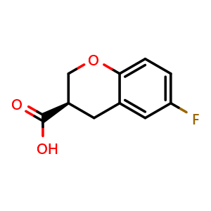 Chemical structure of (3R)-6-fluoro-3,4-dihydro-2H-1-benzopyran-3-carboxylic acid , CAS 1229078-57-2, AChemBlock S82114