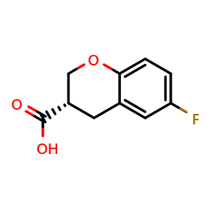 Chemical structure of (3S)-6-fluoro-3,4-dihydro-2H-1-benzopyran-3-carboxylic acid , CAS 1229077-21-7, AChemBlock S82115