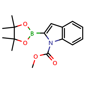 Chemical structure of methyl 2-(4,4,5,5-tetramethyl-1,3,2-dioxaborolan-2-yl)indole-1-carboxylate , CAS 1227664-22-3, AChemBlock S82142
