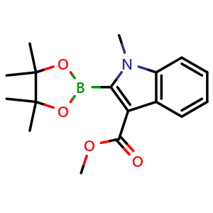 Chemical structure of methyl 1-methyl-2-(4,4,5,5-tetramethyl-1,3,2-dioxaborolan-2-yl)indole-3-carboxylate , CAS 1227664-21-2, AChemBlock S82143