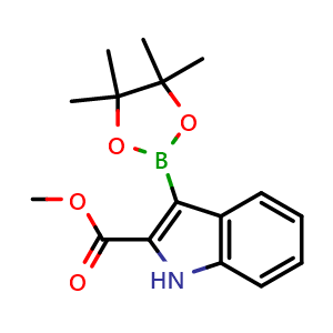 Chemical structure of methyl 3-(4,4,5,5-tetramethyl-1,3,2-dioxaborolan-2-yl)-1H-indole-2-carboxylate , CAS 1227664-20-1, AChemBlock S82144